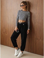 Dámské bavlněné kordurové kalhoty s páskem, černé, FashionStreet UY3170 Dámské bavlněné kordurové kalhoty s páskem, černé, FashionStreet UY3170