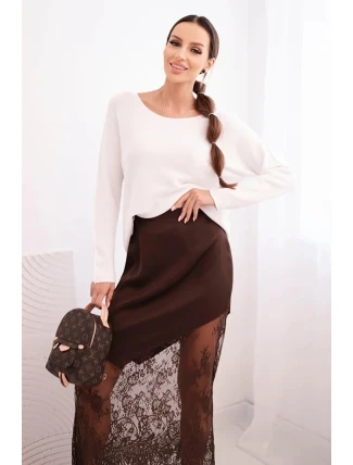 Dámská viskózová sukně s krajkou hnědá