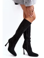 Zateplené dámské kozačky na vysokém podpatku černé Isot