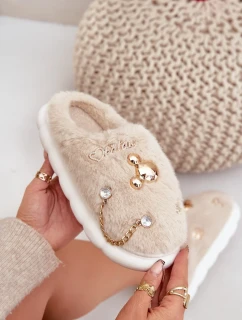 Futrzane Pantofle S Odznaky Béžové Ivelfedi