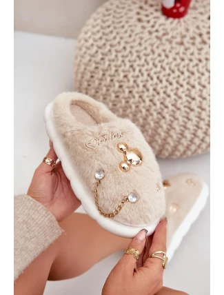 Futrzane Pantofle S Odznaky Béžové Ivelfedi