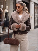 Dámská zimní kožená bunda s kožešinou, hnědá, FashionStreet TY5979 Dámská zimní kožená bunda s kožešinou, hnědá, FashionStreet TY5979