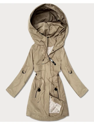 Prosta kurtka damska z podwijanymi rękawami Goodlookin ciemny beżowy (B8556-12)