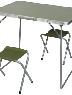 SKLÁDACÍ KEMPINGOVÝ TURISTICKÝ STŮL 80X60X70CM A 2 ŽIDLE ZELENÁ