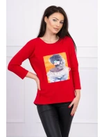 Halenka s 3D grafikou, krajková červená