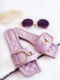 Dámské klasické kožené pantofle s zdobením fialový Shilla