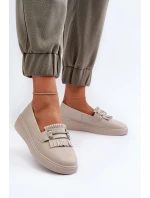 Lehké Dámské Mokasíny Kožené Na Platformě Beige LR590 S.Barski