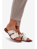 Dámské kožené sandály na plochém podpatku Zazoo 3022 zlaté oprané Dámské kožené sandály na plochém podpatku Zazoo 3022 zlaté oprané