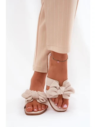 Plné Dámské Pantofle S Mašlí Béžové Tobin