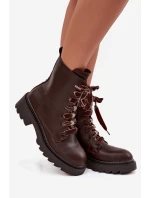 Oteplené dámské boty s ozdobným šněrováním čokoládové Elindra