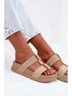 Dámské platformové pantofle se pásky a zlatým detailem Béžové Tahlia