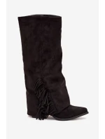 Wsuwane dámské kovbojky na sloupku s třásněmi Zalia – černé