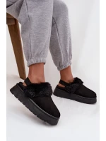 Dámské pantofle na platformě s kožíškem – černé Linaris