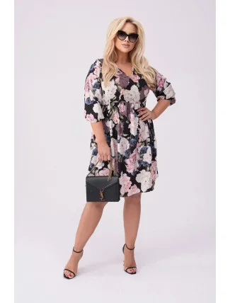 Černo-ecru dámské letní květované šaty (8276)
