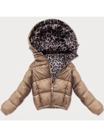 Hnědá oboustranná krátká dámská bunda s panteřím vzorem Minority (M6-6001-305)