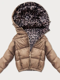 Hnědá oboustranná krátká dámská bunda s panteřím vzorem Minority (M6-6001-305)