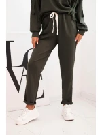 Dámský komplet máslový s třásněmi na rukávech khaki