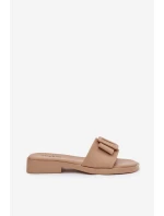 Dámské pantofle na nízkém podpatku s přezkou béžové Melivra