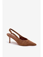 Dámské síťované sandály na podpatku z imitace semiše světle hnědé Torielle