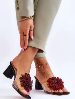 Módní transparentní pantofle na vysokém podpatku S.Barski KV-AP658-1 Černá