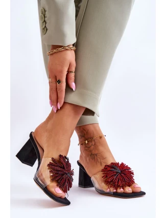 Módní transparentní pantofle na vysokém podpatku S.Barski KV-AP658-1 Černá