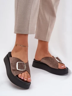 Dámské Zamszové Klapky S Přezkou Na Platformě Hnědé Zazoo 3019