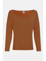 Dámský pyžamový top L/S CURVE NECK 000QS7006E GCU karamelová - Calvin Klein