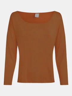Dámský pyžamový top L/S CURVE NECK 000QS7006E GCU karamelová - Calvin Klein