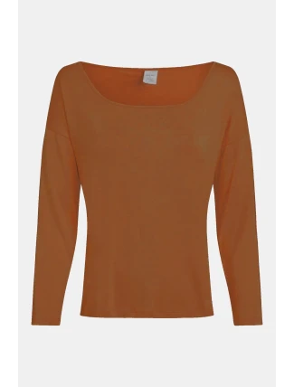 Dámský pyžamový top L/S CURVE NECK 000QS7006E GCU karamelová - Calvin Klein