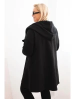 Dámská mikina Plus Size zateplená s kapucí a asymetrickým zipem černá