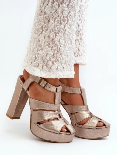 Dámské sandály na vysokém podpatku z kůže Maciejka 06050-25 Zlaté