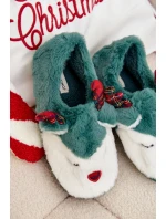 Vánoční dámské pantofle s motivem soba kožené zelené Orsella