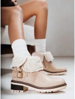 Dámské kozačky s ovčí kůží béžové FashionStreet ZY1249 Dámské kozačky s ovčí kůží béžové FashionStreet ZY1249