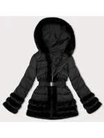 Černá prošívaná dámská bunda pro přechodné období s kožešinou J Style (11Z8087)