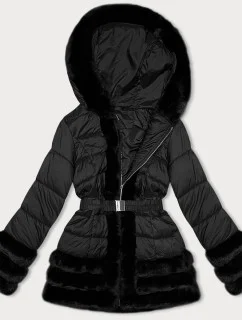 Černá prošívaná dámská bunda pro přechodné období s kožešinou J Style (11Z8087)