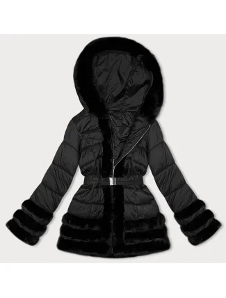 Černá prošívaná dámská bunda pro přechodné období s kožešinou J Style (11Z8087)