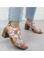 Dámské květinové ažurové sandály na podpatku Jezzi 24125