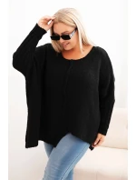 Svetr dámský Plus Size s akrylem volného střihu a rukávem 3/4 černý