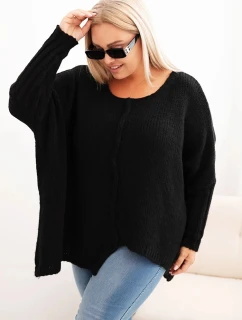 Svetr dámský Plus Size s akrylem volného střihu a rukávem 3/4 černý
