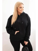 Dámská mikina s kapucí a klokaní kapsou Plus Size z bavlny černá