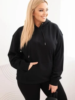 Dámská mikina s kapucí a klokaní kapsou Plus Size z bavlny černá