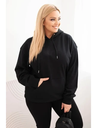 Dámská mikina s kapucí a klokaní kapsou Plus Size z bavlny černá
