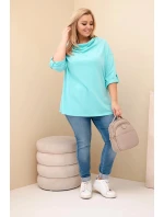 Dámská blůza Plus Size s bavlnou volného střihu s vodním výstřihem mátová