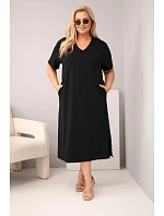Dámské bavlněné šaty Plus Size s výstřihem do V černá