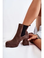 Semišové boty na masivním podpatku Laura Messi 2519 Brown