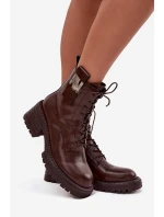 Kožené dámské workery na klocku s ozdobným detailem Artiker 57C0213 hnědé