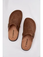 Dámské pantofle a chodaki na platformě s přezkou – hnědé Selio Dámské pantofle a chodaki na platformě s přezkou – hnědé Selio