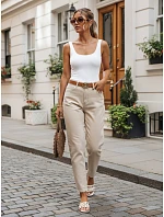 Dámské džínové kalhoty Mom Fit s páskem, béžové, FashionStreet UY3084