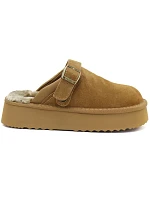 Dámské kožené zateplené žabky na platformě v barvě camel, Big Star UU274696 Dámské kožené zateplené žabky na platformě v barvě camel, Big Star UU274696