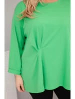 Dámská blůza plus size s bavlnou a dlouhým rukávem a nařasením světle zelená